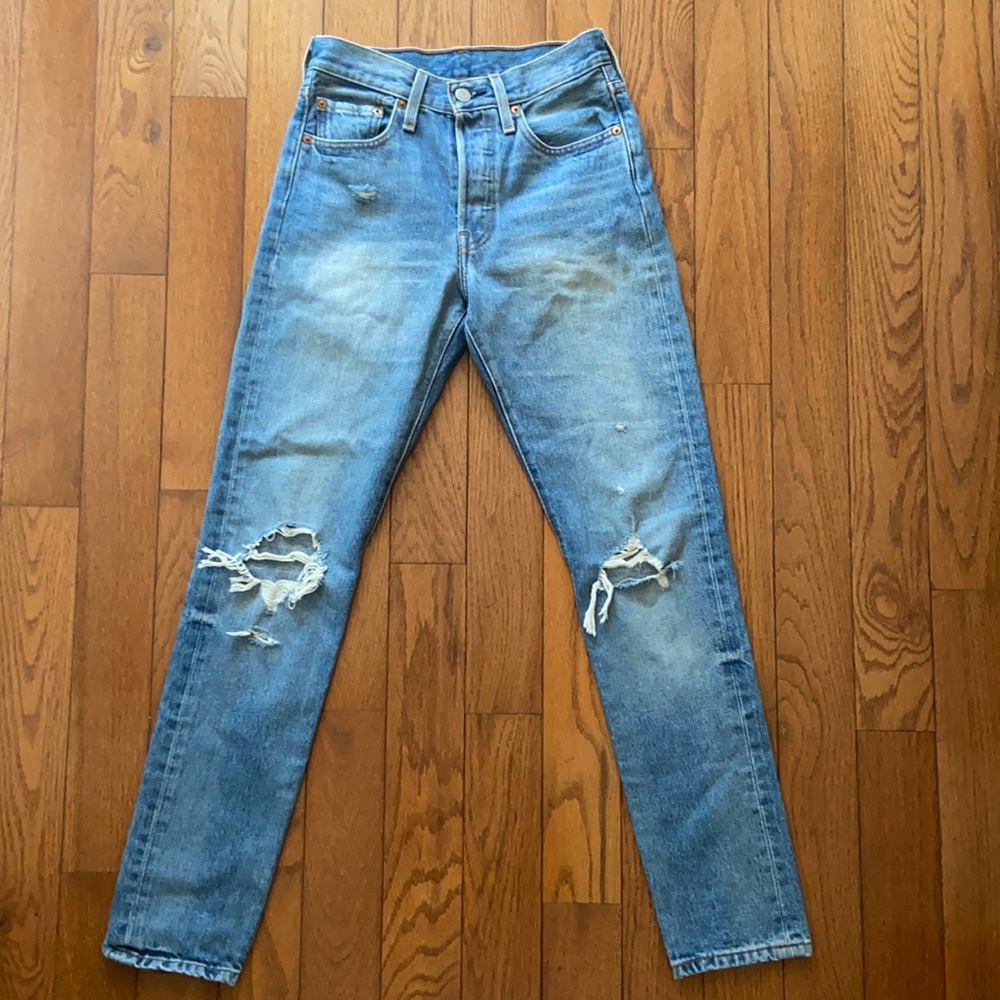 Levi’s 501s Slim Straight High Rise Ripped Jeans